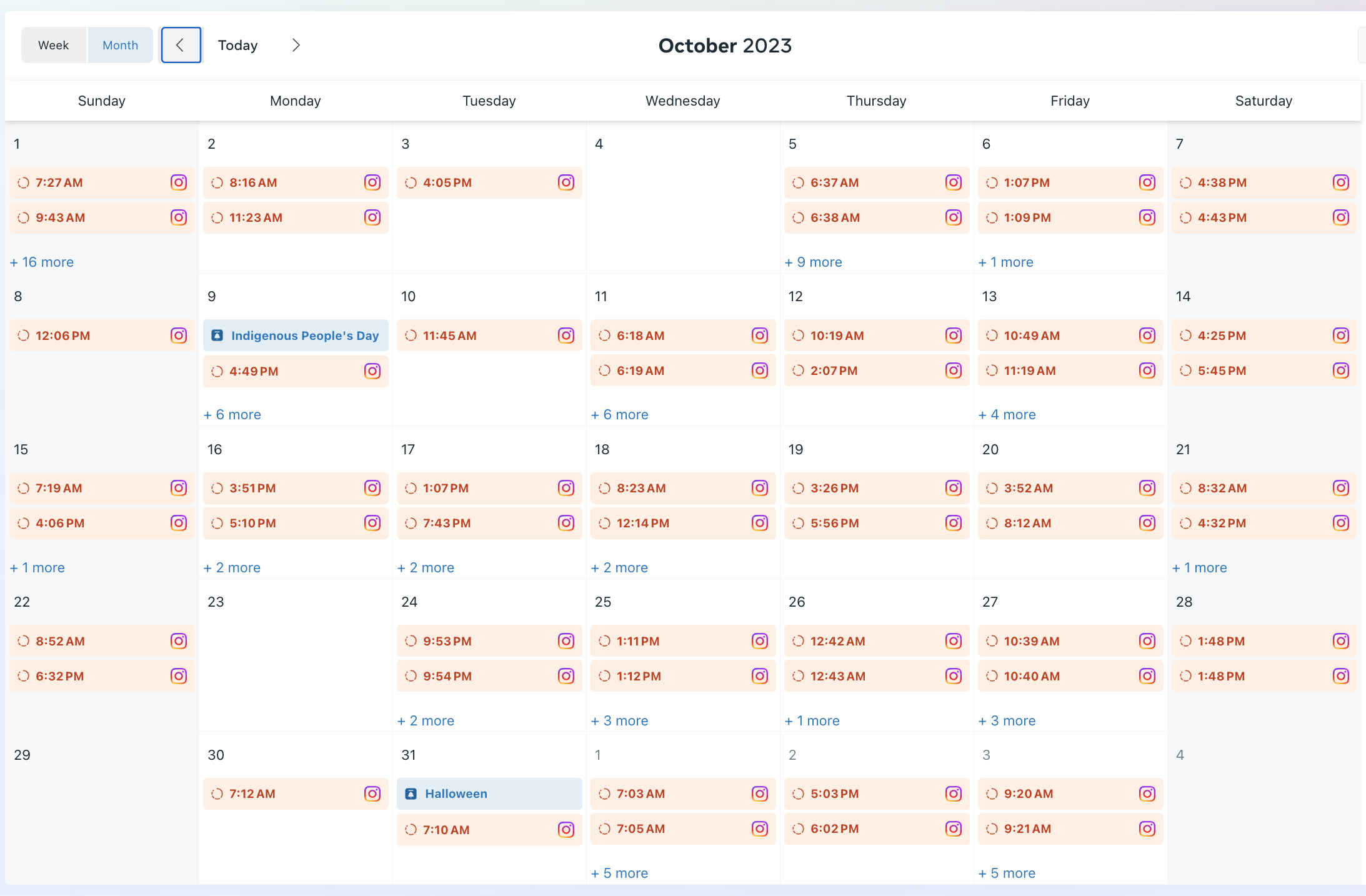 A screenshot of a social content calendar's posting frequency and consistency.